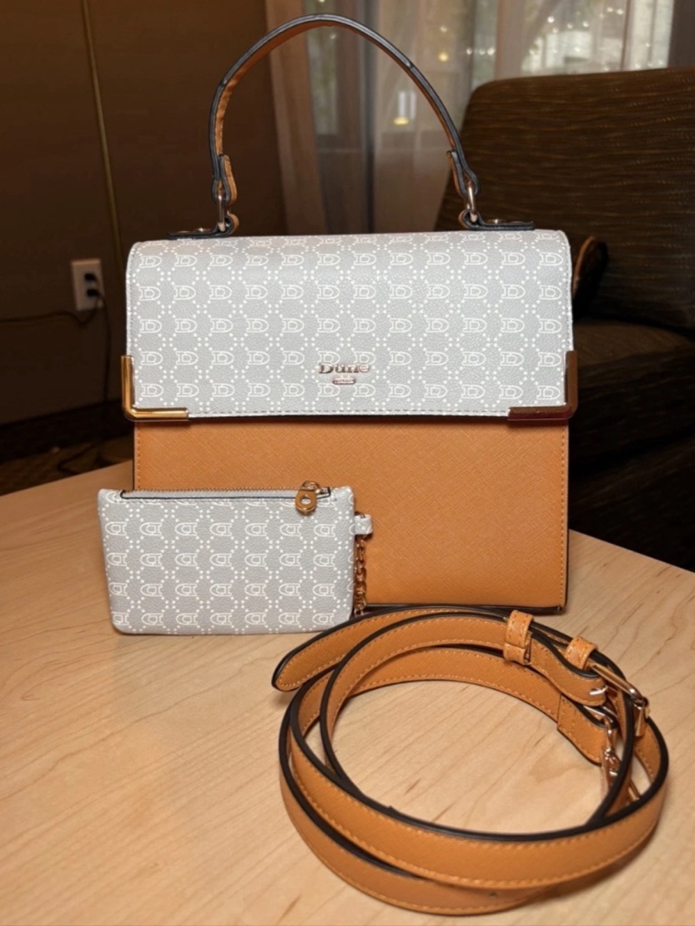 Dune Orange, Gray, and White Shoulder Bag with Matching Wallet